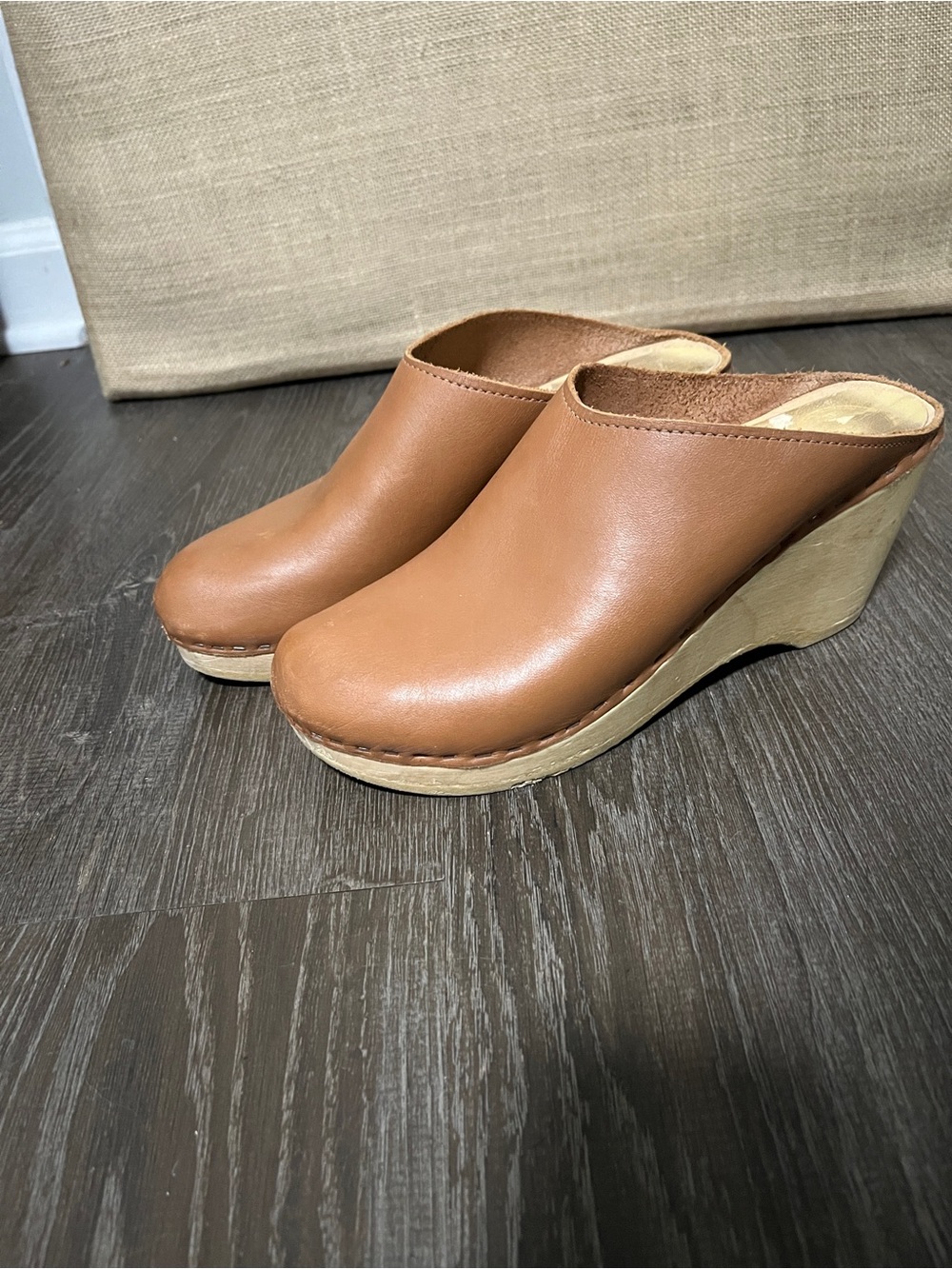 No. 6 Store New School Leather Wedge Clogs